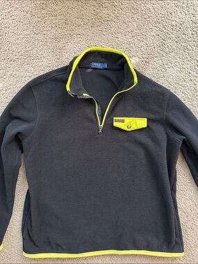 Polo by Ralph Lauren Black Fleece Quarter-Zip Pullover with Yellow Trim